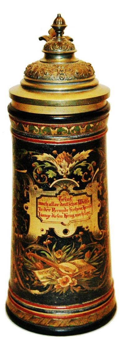 1L Saeltzer Hand Painted Verse Floral Cherub Stein (1 of 4)