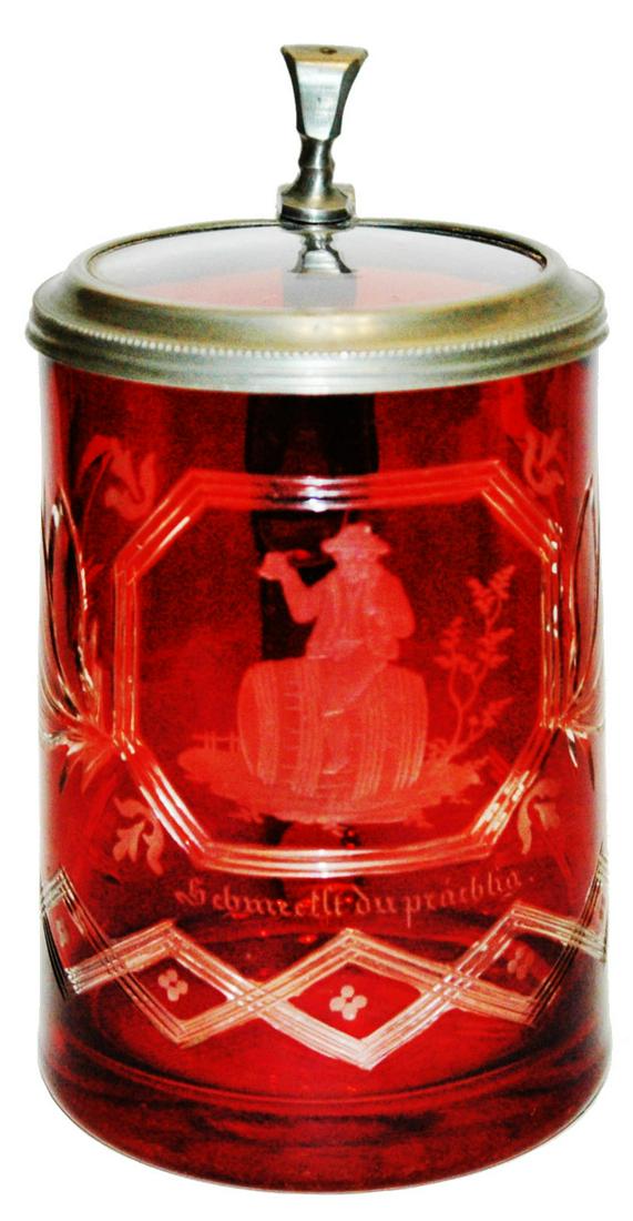 c1850 Glass Stein w Wheelcut Man on Barrel (1 of 4)