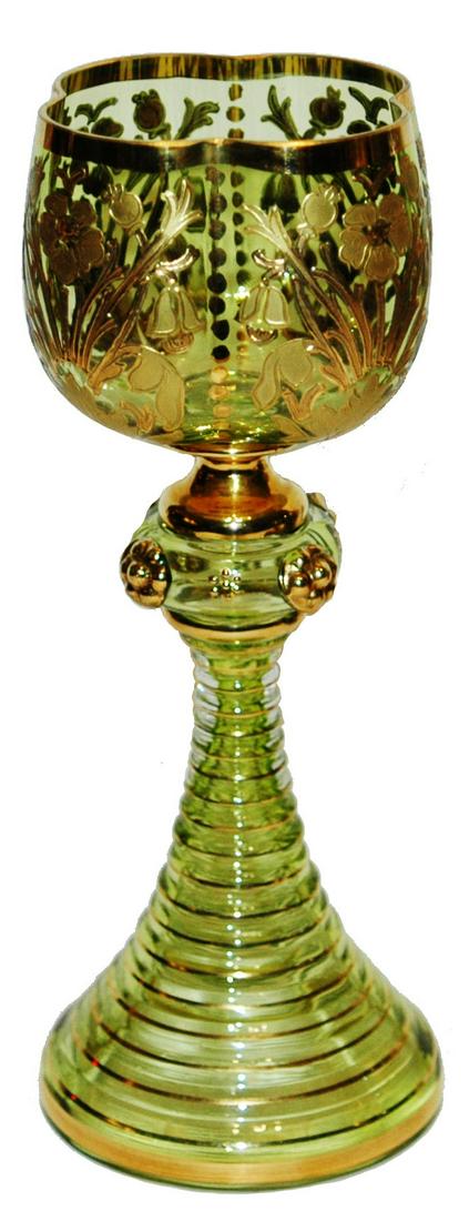 Moser Gilded Floral Four Lobe Bowl Glass Goblet (1 of 2)