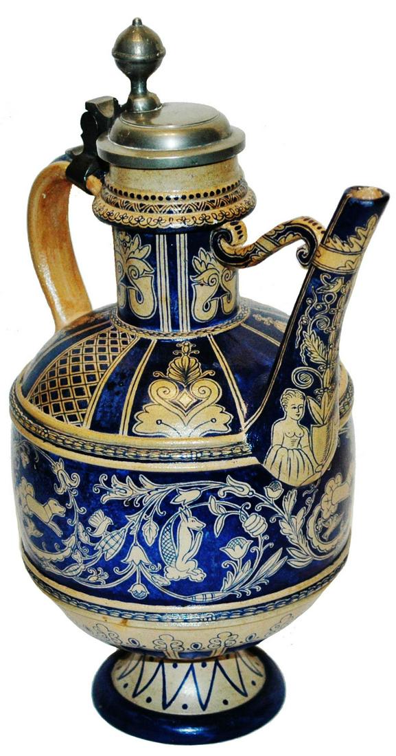 Saeltzer Dogs, Rabbits, Women Floral Spouted Stein (1 of 4)