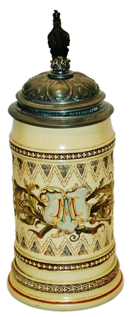 Mettlach Van Hauten MA Initials & Floral Stein (1 of 5)