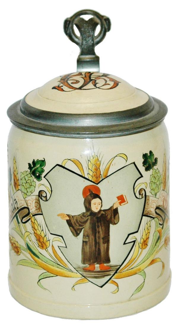 Mettlach Munich Child in a Shield Stein w Inlay (1 of 5)