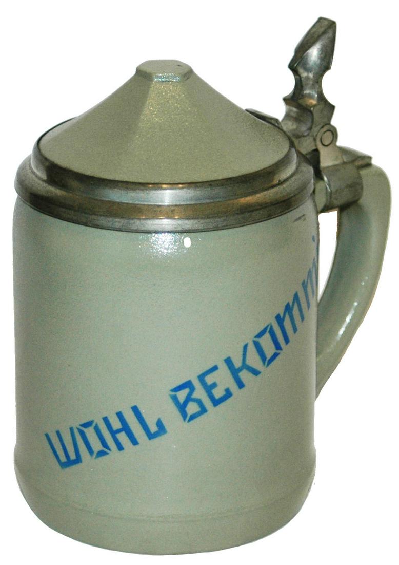 Mettlach Bavaria Floral decoration & Verse Stein: Mettlach Bavaria #3079 POG 1/2L. ï¿½Wohl Bekomm'sï¿½ and floral decoration. Inlay lid.