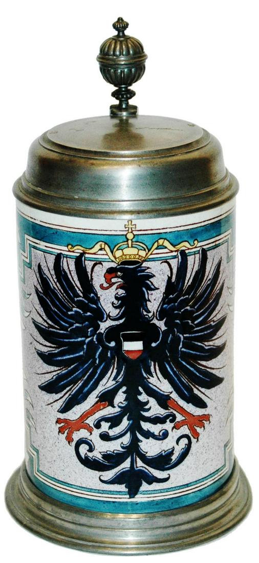 1L German Imperial Eagle Pewter Lid Base Rim Stein (1 of 4)