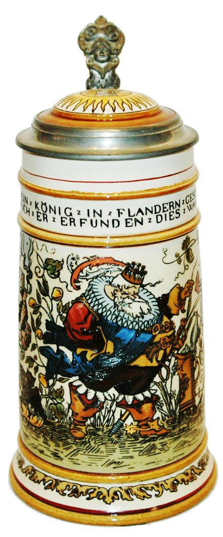Mettlach 1L Gambrinus & Animals Stein w Inlay Lid (1 of 5)