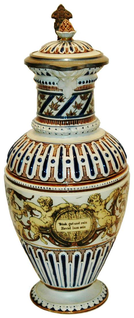 3L Mettlach Cherubs Stein w Matched Lid (1 of 4)