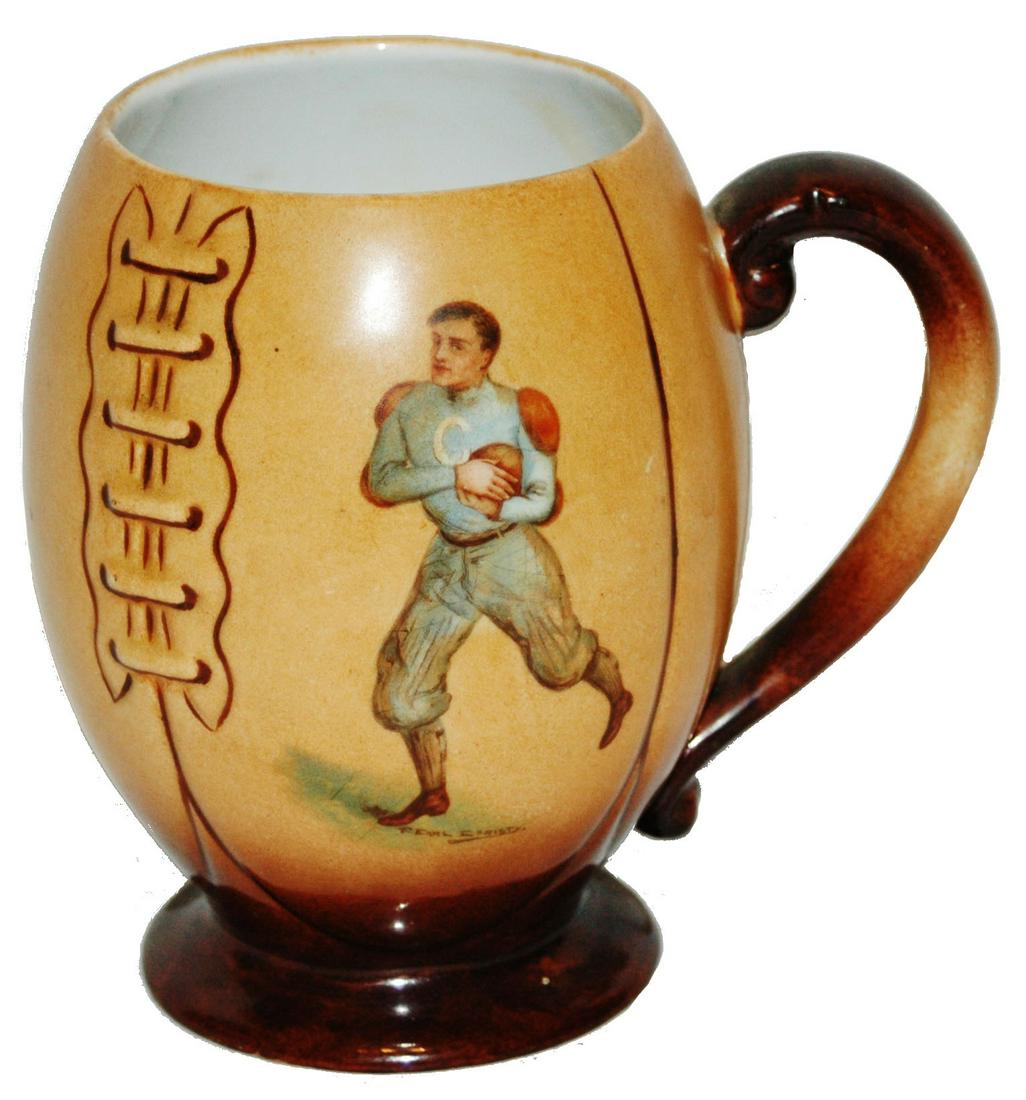 Football Columbia University Seal Character Mug: Character POG 1/2L Mug. Football made for Columbia College. University seal on one side and football player on the other. Mint.