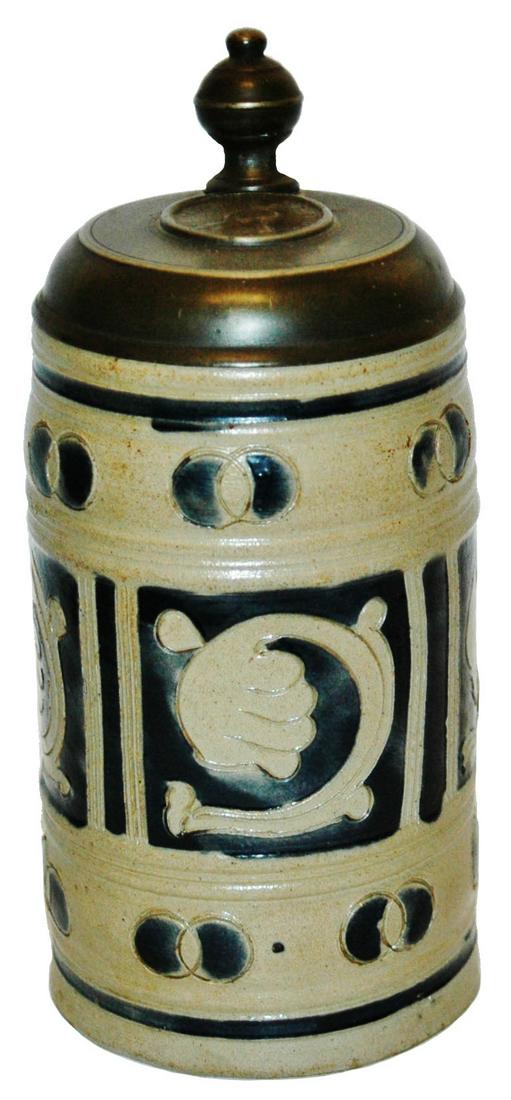 1L Muskau Stoneware Floral Stein c1780 w Medallion (1 of 5)