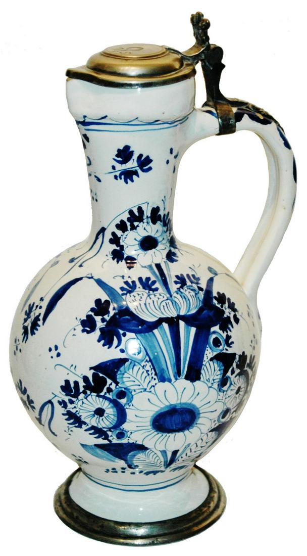 13" Frankfurt Faience Floral Stein c. 1700 (1 of 4)