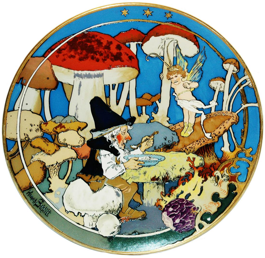 Mettlach Schlitt Dwarf Eating Soup Plaque (1 of 1)