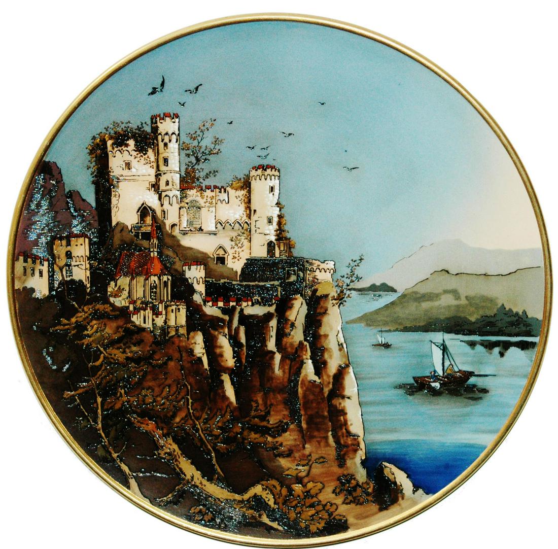 PAIR of Mettlach Castles by the Sea 17" Plaques (1 of 2)
