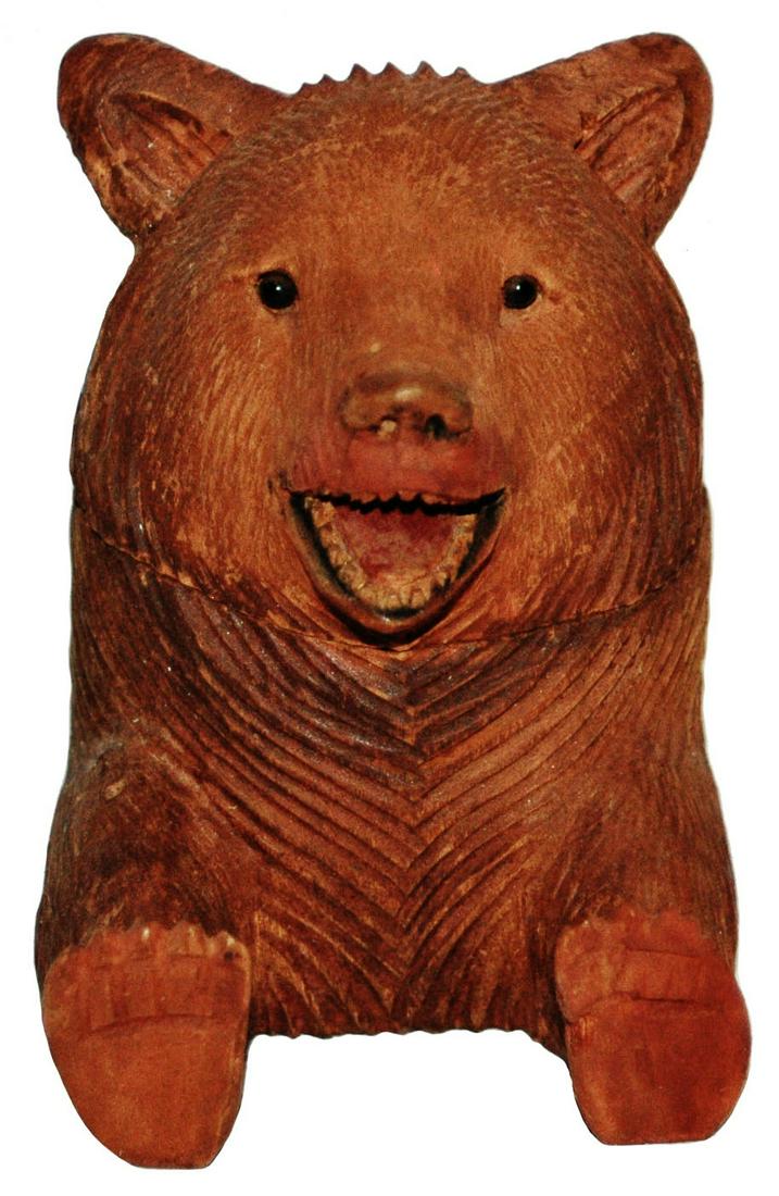 Black Forest Carved Bear Inkwell w Painted Mouth (1 of 3)
