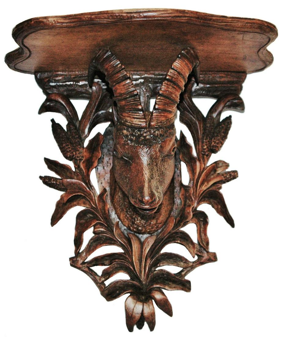 Black Forest Carved Ram & Floral 12 x 12 Shelf (1 of 3)