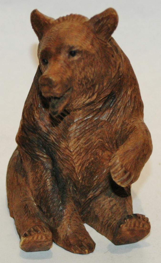 Black Forest Seated Bear Carved Wood Figure (1 of 3)