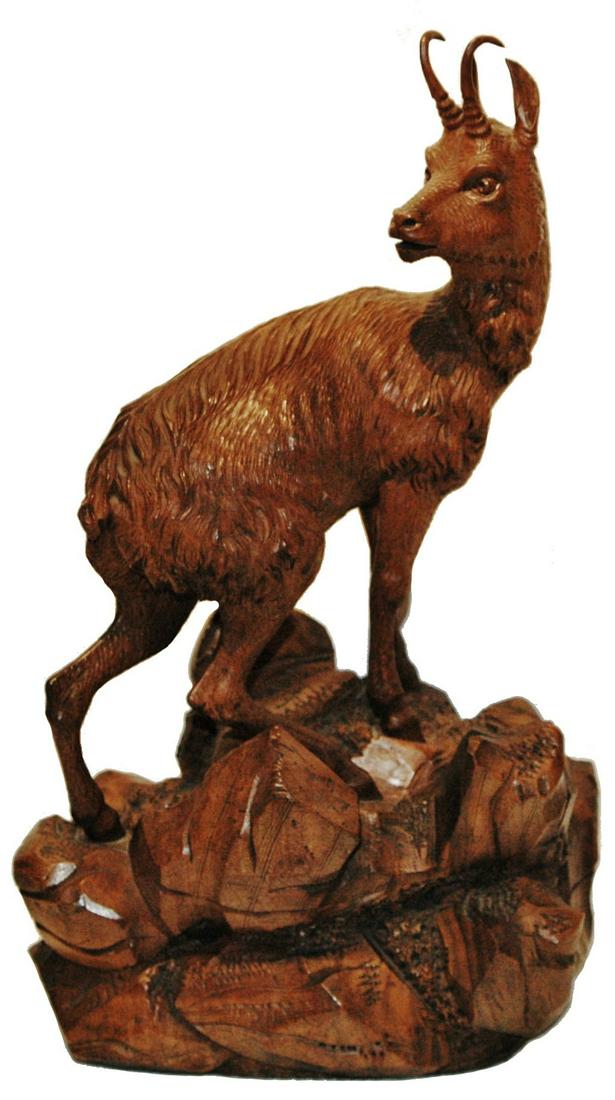 Black Forest Chamois Deer on Rock 17" Wood Figure (1 of 3)