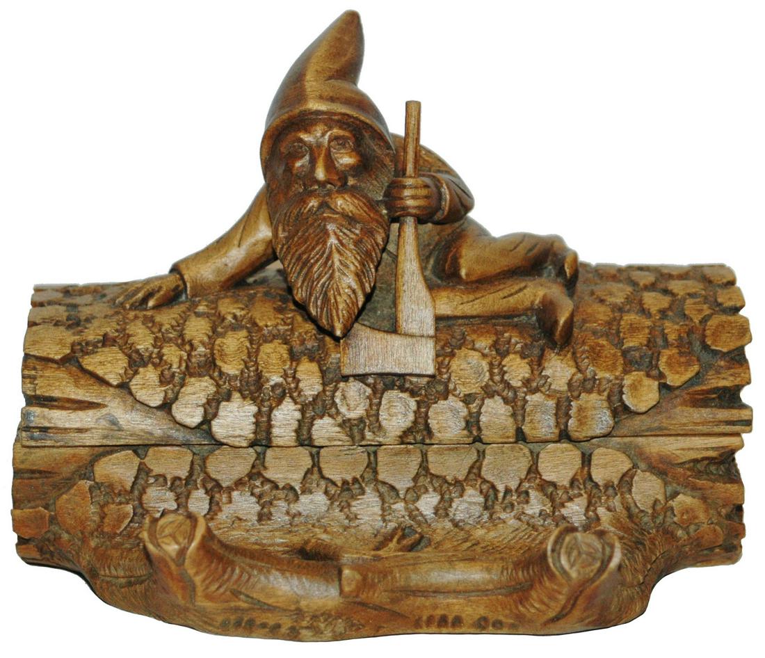 Black Forest Carved Wood Dwarf on Log Inkwell (1 of 4)
