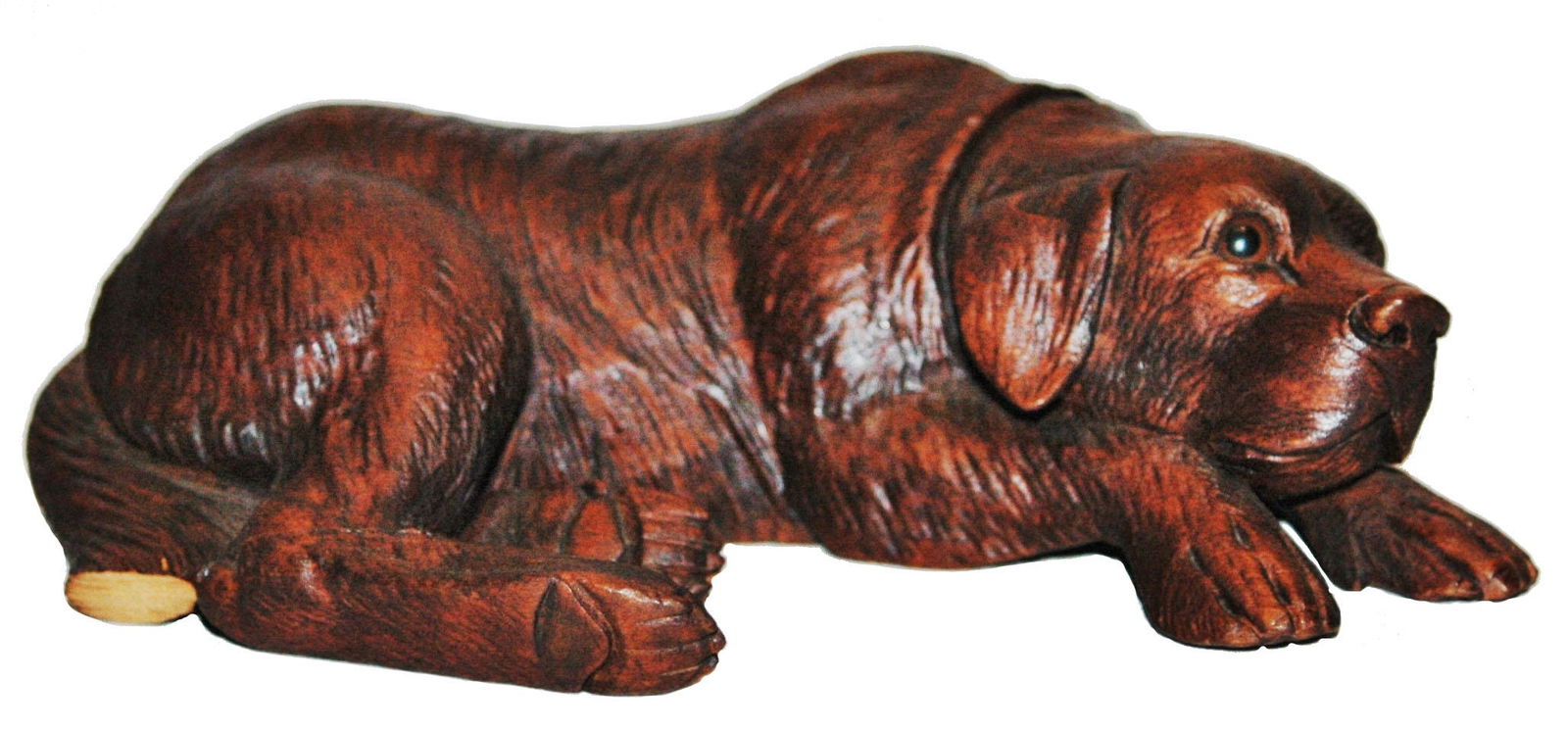 Swiss Carved Reclining Dog 7" Wood Figure (1 of 3)