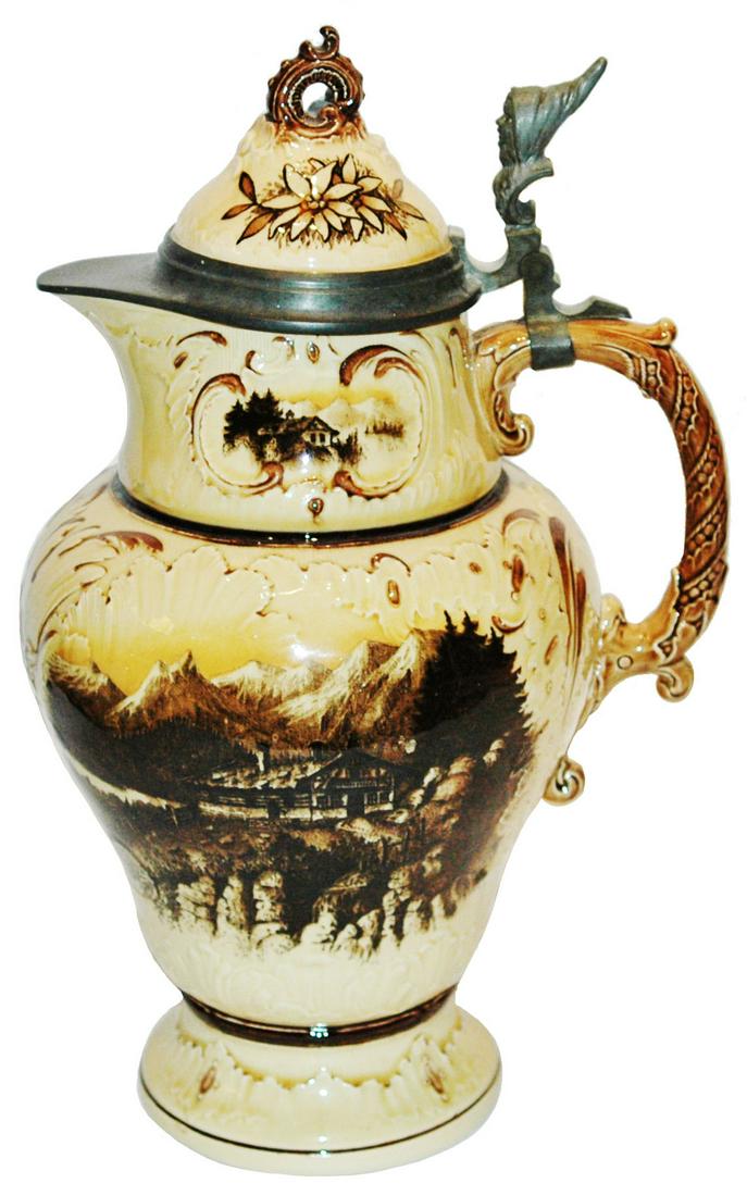 Rare 3L Mettlach Stein w Chalets Scenes in Woods (1 of 5)
