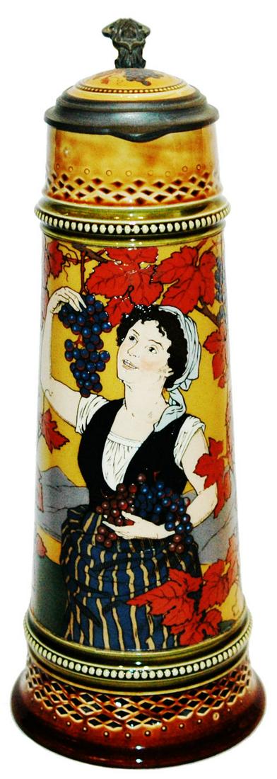 Mettlach Woman Picking Grapes Stein w Inlay Lid (1 of 5)