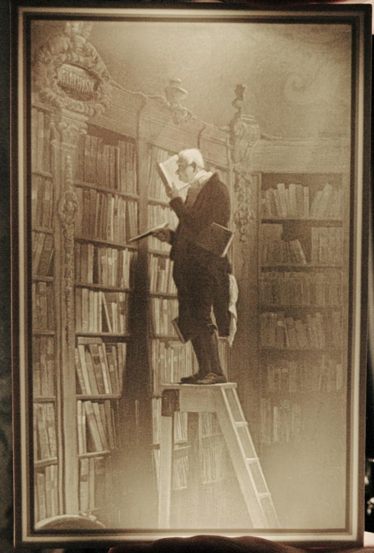 Lithophane,  Man on Ladder in Library  7" x 11" (1 of 1)