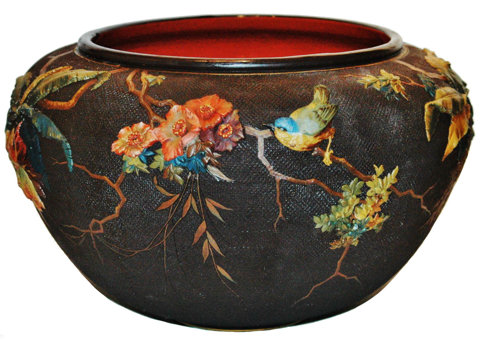 Rare Mettlach Floral Bird Butterfly Wide Planter (1 of 6)