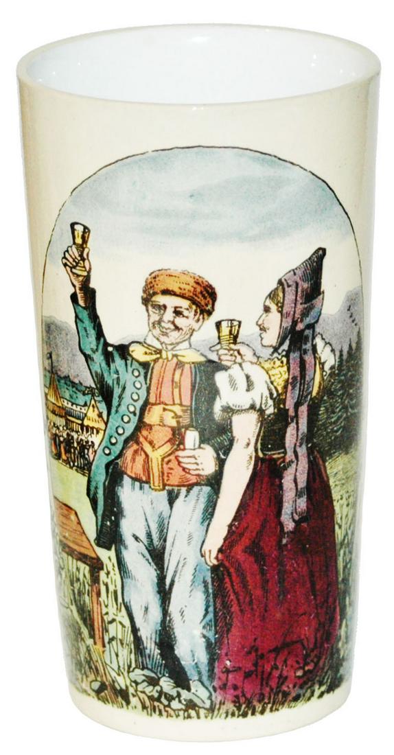 Mettlach Beaker Couple in Ethnic Dress: Mettlach #2327/1131 PUG 1/4L Beaker. Couple in ethnic dress. Mint.