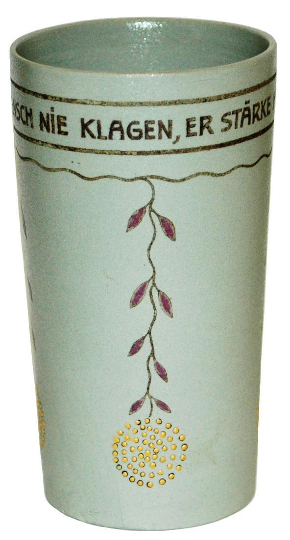 Mettlach Bavaria Beaker Floral & Verse: Mettlach Bavaria #3081/410 POG 1/4L. Floral & Verse. Mint.