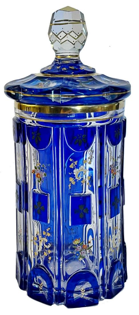 c1850 Cut & Enamel overlay Glass Stein Matched Lid (1 of 2)