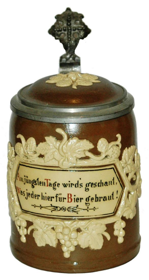 Mettlach Leaves & Verse Relief Stein w Inlay Lid (1 of 3)