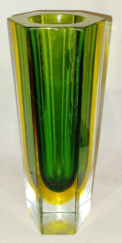 Murano Double Overlay Six sided Glass Vase w Great Optics (1 of 3)