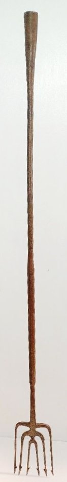 Vintage Metal 47" Trident Spear: Antique Metal 47" Trident Spear. Screws together in two pieces.