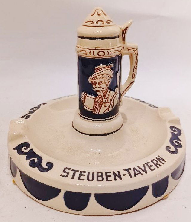 Pottery Steuben Tavern ash tray with stein: Pottery Ash Tray. â€œSteuben Tavern.” Stein in center.