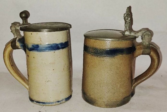 Pair of 1860 American Stoneware Beer Steins (1 of 3)