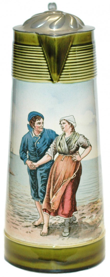 2 Liter Mettlach Couple at Seashore #2893: 2 L. Mettlach #2893/1197 PUG . Couple at seashore.