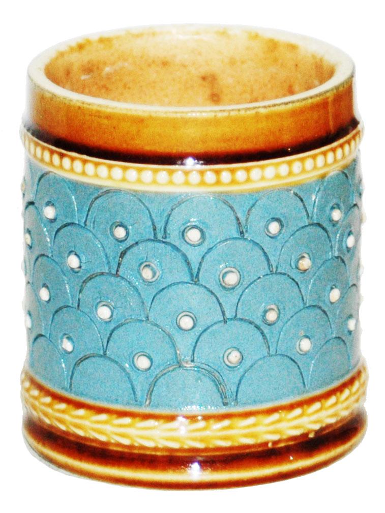 Mettlach Etched Toothpick Holder: Mettlach #1461 Etched 2ï¿½ Tooth Pick Holder. Stained interior.