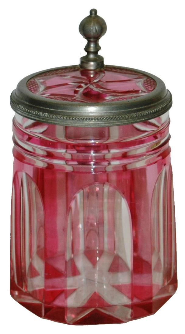 Cranberry Facet Cut Bohemian 1870 Glass Stein (1 of 4)