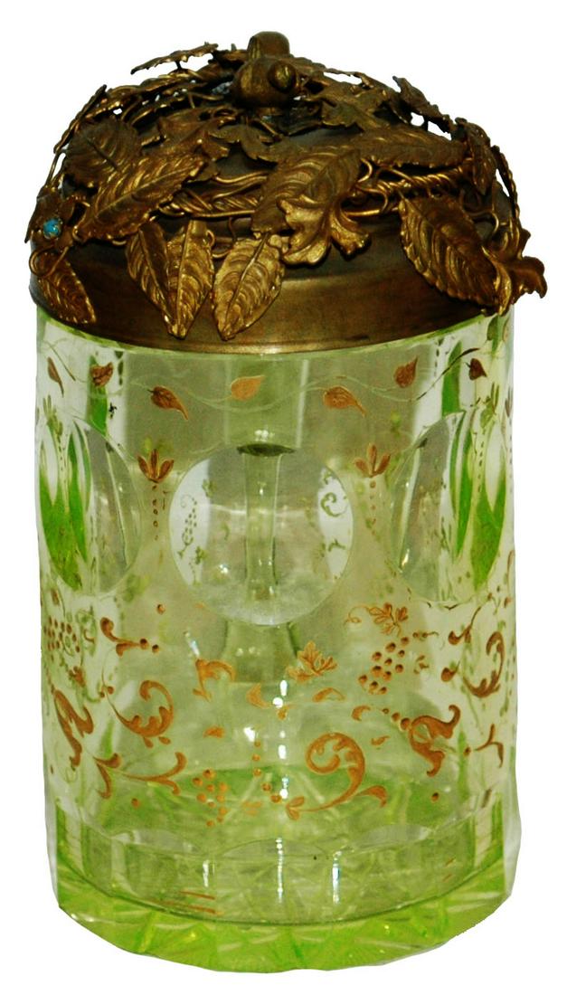 1840 Uranium Glass 4/10L Stacked Leaf Lid Stein (1 of 4)