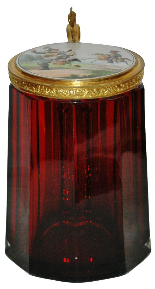 Ruby Bohemian1850 Facet Glass Stein w Brass (1 of 4)