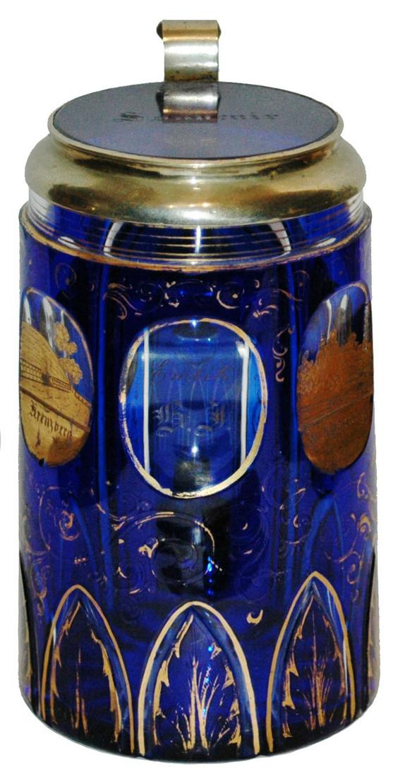 Gilded Spa in Cut Panels Cobalt Glass Stein (1 of 4)