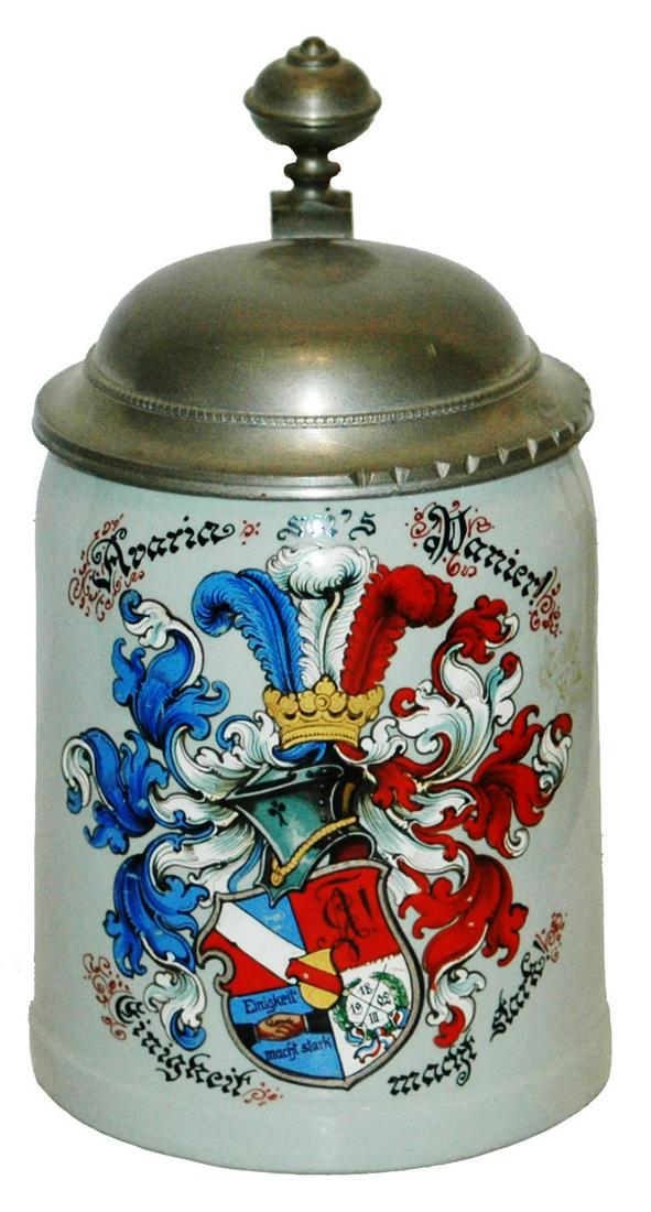 Mettlach 1909 Dueling Frat Student Shield Stein (1 of 4)
