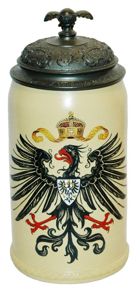 1L Mettlach Imperial Eagle Stein wFancy Pewter Lid (1 of 4)