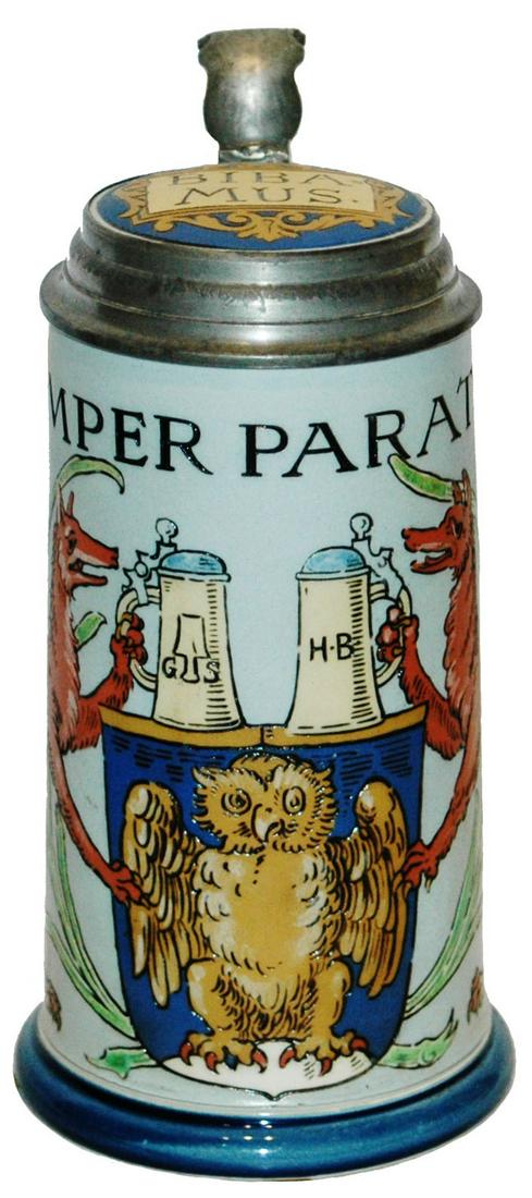 Rare Size Mettlach 4/10L Owl Shield & Foxes Stein (1 of 5)