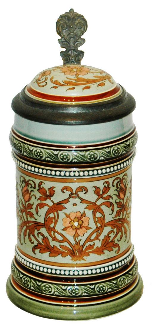 Mettlach Floral Stein Signed Hein w Inlay Lid (1 of 5)