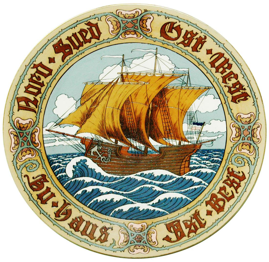 Mettlach Sailing Ship 20" Etched Plaque (1 of 1)