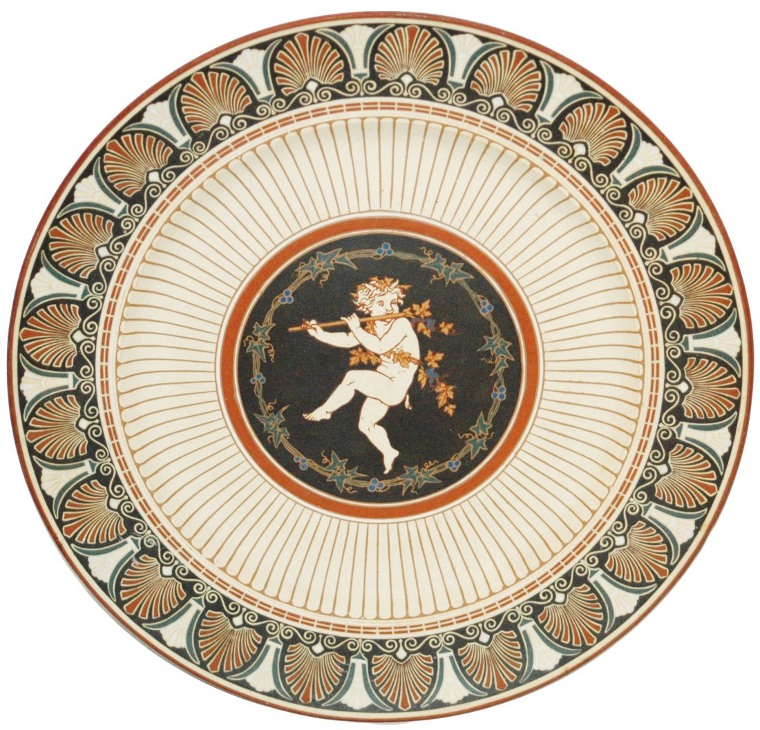 Uncommon Mettlach Chromolith Plaque of Cherub (1 of 3)