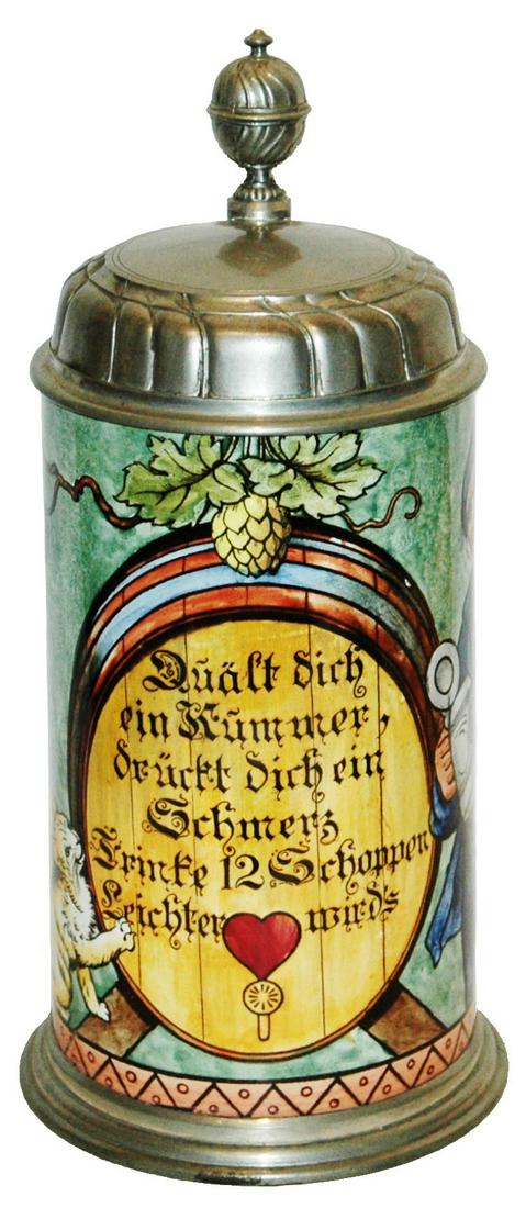 1L Mettlach Faience Innkeeper, Barrel Cat & Verse (1 of 4)