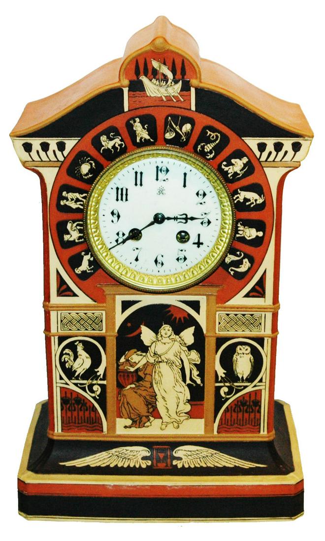Mettlach Zodiac Clock w Angel Owl Rooster Key Wind (1 of 7)
