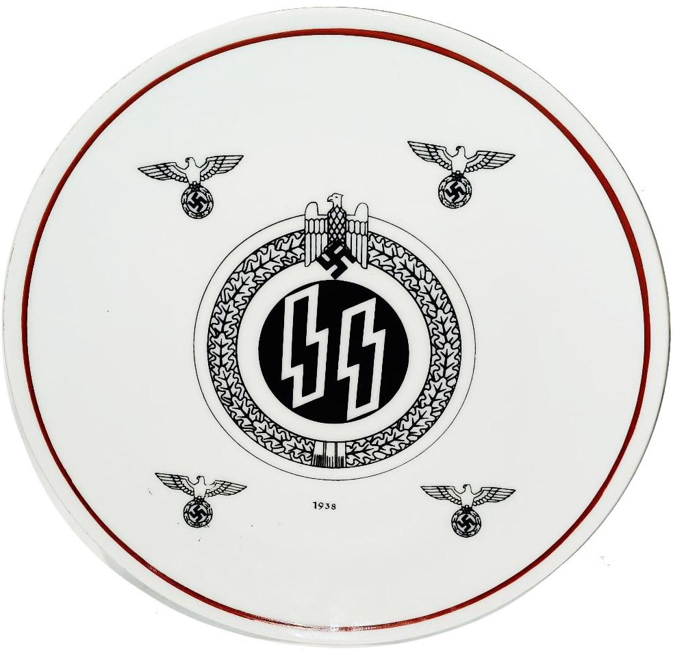 3rd Reich Allach Porcelain 1938 SS & Eagles Plaque: Third Reich Allach Porcelain POG 9 1/2ï¿½ Plaque. SS and eagles 1938. Mint.