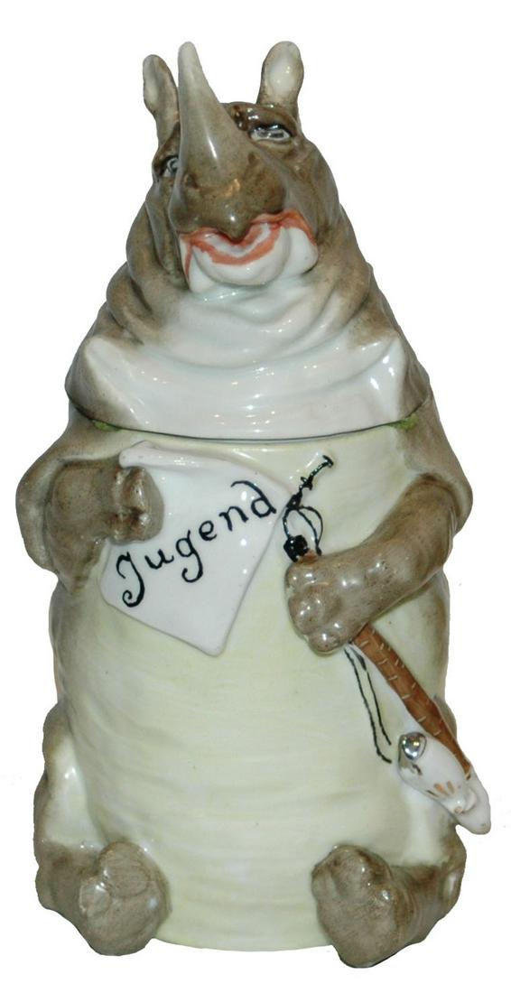 Rhino w Pipe Schierholz Porcelain Character Stein (1 of 4)