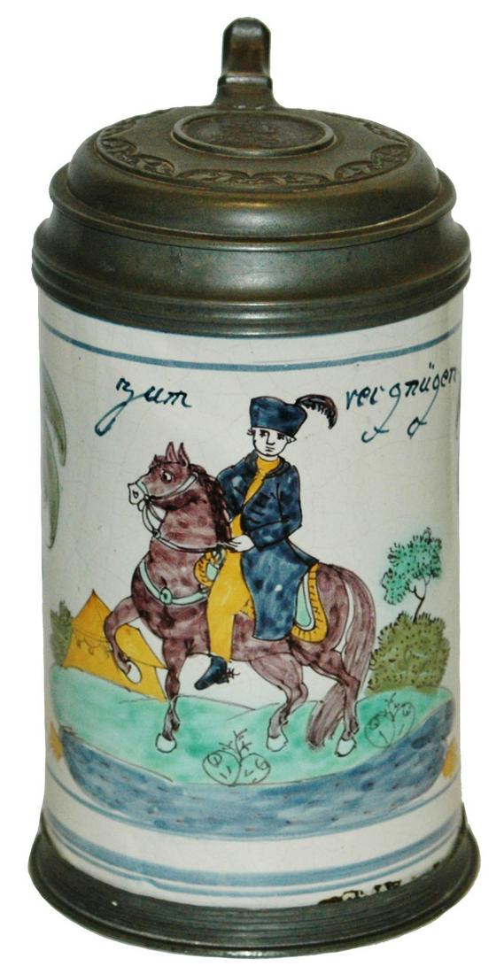 1L Austrian Faience Stein Pewter Lid w Medallion (1 of 4)